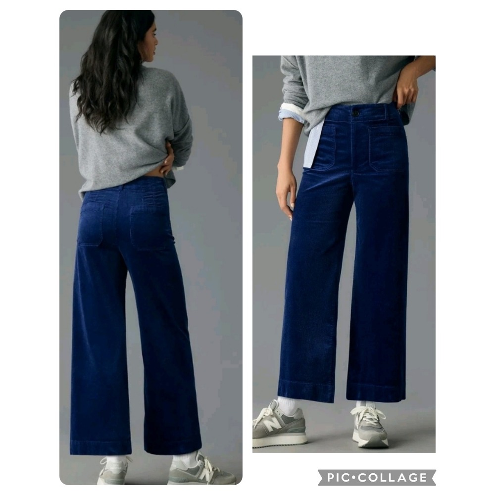 Maeve Anthropologie The Colette Corduroy Pants Blue Wide Leg High Rise Size 27